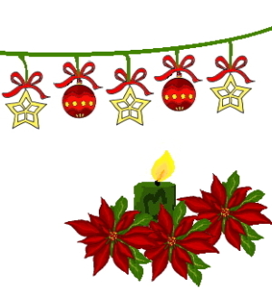 En lenke der pynten henger over et lys omringet av tre julestjerner.